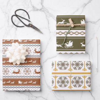 Nordische Grüne, Rote und Graue Schneeflocken und  Geschenkpapier Set