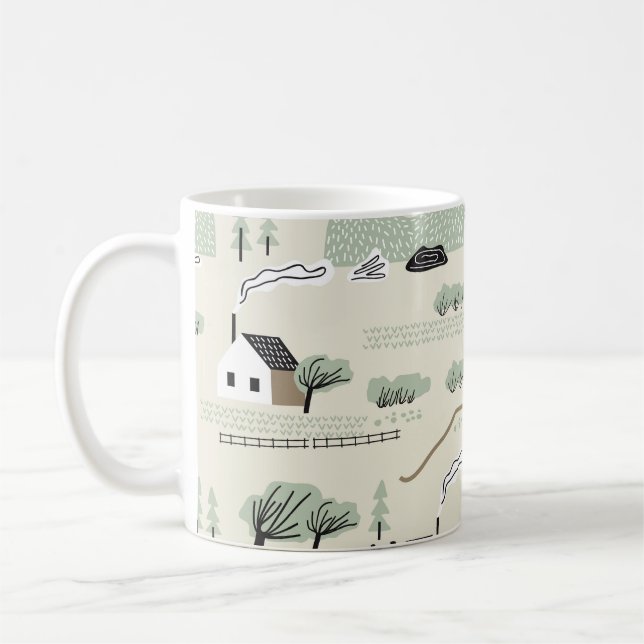 Nordische Landschaft: Farbenfrohe Häuser Baummuste Kaffeetasse (Links)