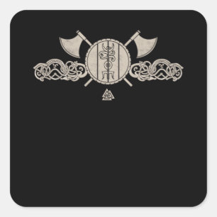 Nordische Ornamente als Wikinger Schild Asatru Quadratischer Aufkleber