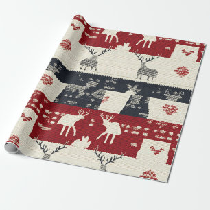 Nordische Rentierfische und Schneeflocke   Strick  Geschenkpapier