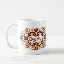 Nordische Rosemaling Tasse, „Koselig“ Skandinavisc Kaffeetasse