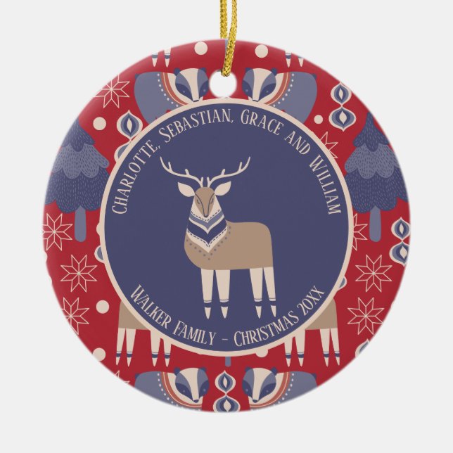 Nordische Skandinavier Weihnachten Personalisiert Keramik Ornament (Vorne)