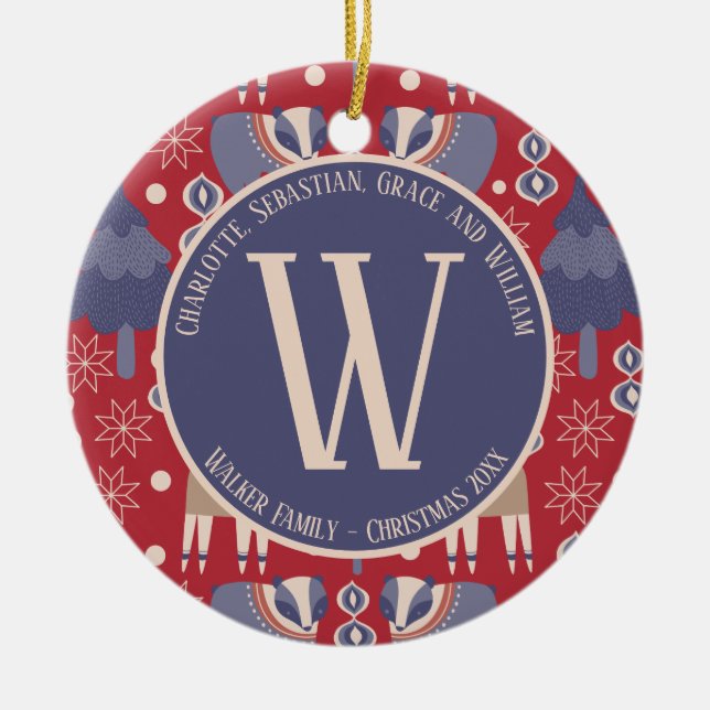 Nordische Skandinavier Weihnachten Personalisiert Keramik Ornament (Vorne)