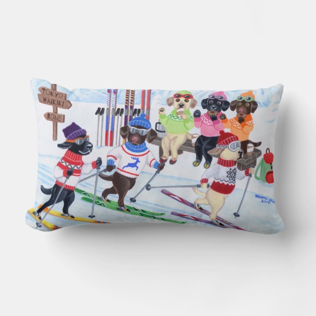 Nordische Ski fahrende Labradors Malerei Lendenkissen (Vorderseite)
