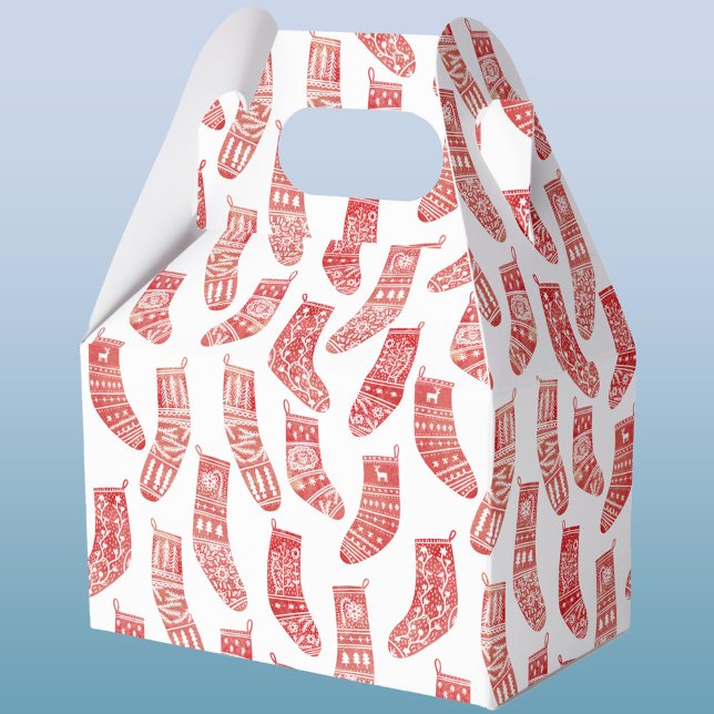 Nordische Strumpf skandinavisches Weihnachtsrot Geschenkschachtel (Nordic Scandinavian red and white stockings gift box)