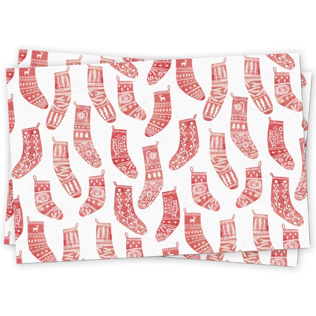 Nordische Strumpf skandinavisches Weihnachtsrot Seidenpapier (Nordic Stockings red and white Scandinavian festive Christmas pattern tissue paper)