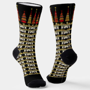 Nordische Tiere Weihnachtsbäume Goldener Bär Stern Socken