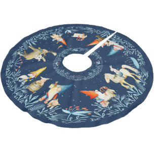 Nordische Tomten-Zwerge und -Tiere Polyester Weihnachtsbaumdecke