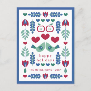 Nordische Volkskunst - Vögel und Blätter glücklich Feiertagspostkarte