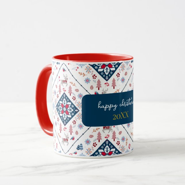 Nordische Weihnachten mit Rentier und Schneeflocke Tasse (Vorderseite Links)