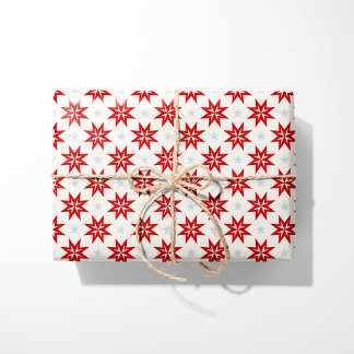 Nordische Weihnachts-Rote Sterne und Blaue Schneel Geschenkpapier