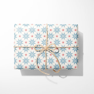 Nordische Weihnachtsblauer Stars und Rote Schneefl Geschenkpapier