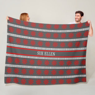 Nordische Weihnachtsschneeflockenmuster grau-weiß Fleecedecke