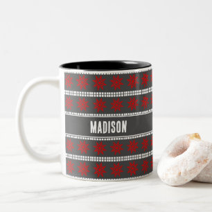 Nordische Weihnachtsschneeflockenmuster grau-weiß Zweifarbige Tasse