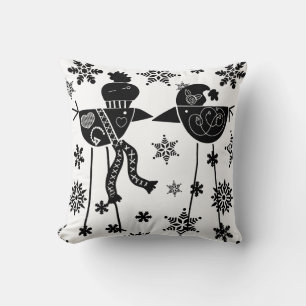 Nordische Wintervogelkunst und Schneeflocken Kissen
