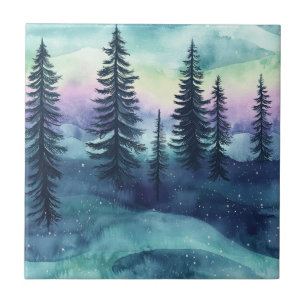Nordischer Aurora-Wald-Muster Fliese