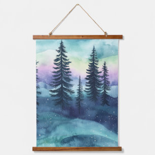 Nordischer Aurora-Wald-Muster Wandteppich Mit Holzrahmen