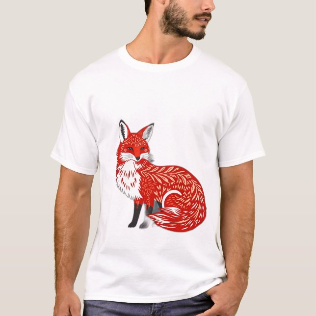 Nordischer Fox mit Leaf-Mustern T-Shirt (Vorderseite)
