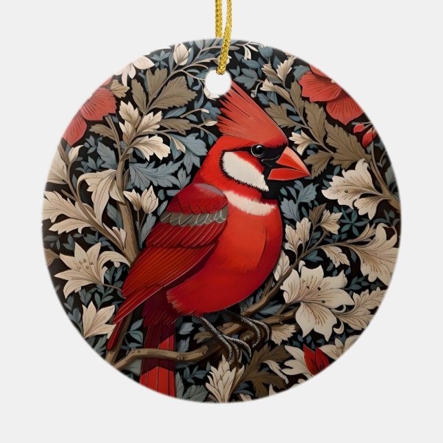 Nordischer Kardinal Bird William Morris Inspiriert Keramik Ornament (Vorne)
