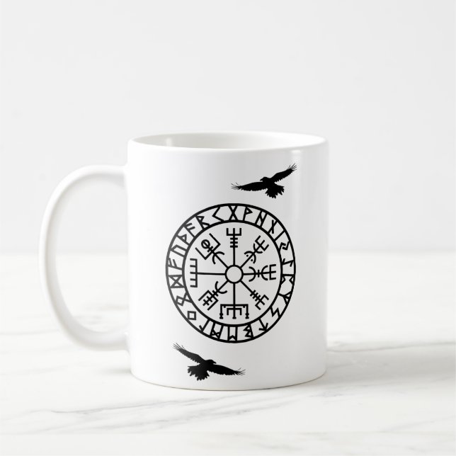 Nordischer Kompass, Runen, Huginn, Muninn, Viking Kaffeetasse (Links)