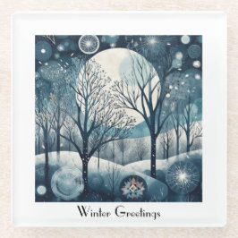 Nordischer Moonlit-Wald, kundenspezifisch Glasuntersetzer