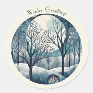 Nordischer Moonlit-Wald, kundenspezifisch Runder Aufkleber