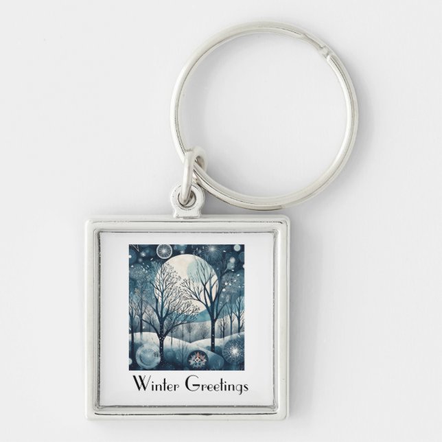 Nordischer Moonlit-Wald, kundenspezifisch Schlüsselanhänger (Vorne)