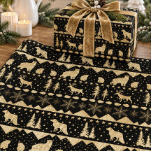 Nordischer Pullover Gold Wintertiere Schwarz