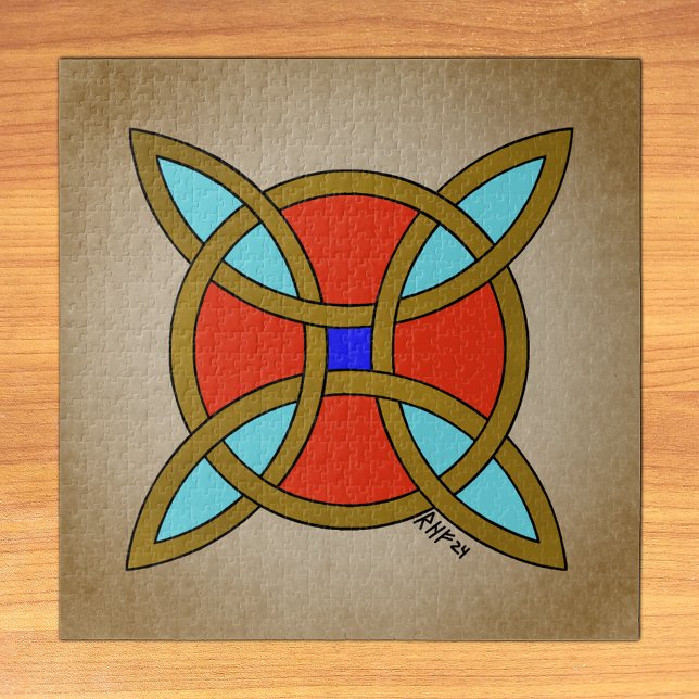 Nordischer Schutz vor Hexerei oder Hexenknochen Puzzle (Nordic Protection from Witchcraft or Witch's Knot Jigsaw Puzzle on Table)