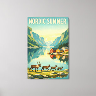 Nordischer Sommer – Vintage Skandinavische Fjord R Leinwanddruck