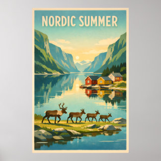 Nordischer Sommer – Vintage Skandinavische Fjord-R Poster