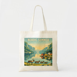 Nordischer Sommer – Vintage Skandinavische Fjordre Tragetasche