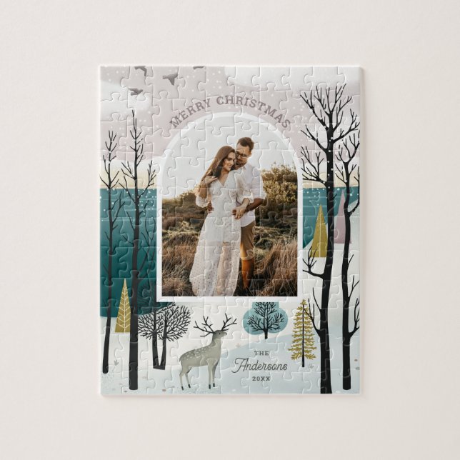 Nordischer Wald | Woodland Winterweihnachtsfest Fo Puzzle (Vertikal)