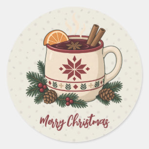 Nordischer Weihnachts-Glühweinbecher mit Kiefernmo Runder Aufkleber