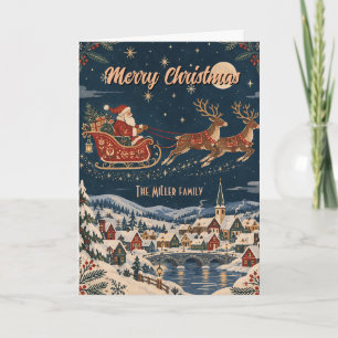 Nordischer Weihnachts-Santa-Schlitten-Familienname Karte