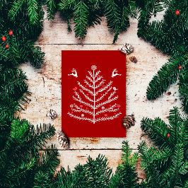 Nordischer Weihnachtsbaum Hirsch Dunkelrot Feiertagspostkarte