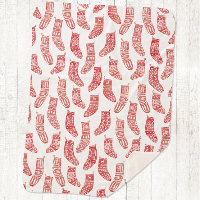 Nordischer WeihnachtsStrumpf Sherpadecke (Scandinavian Nordic Christmas stockings pattern red and white sherpa fleece blanket)
