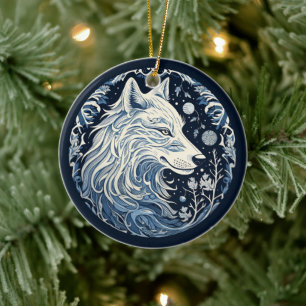 Nordischer Wolf-Schmuck Keramik Ornament