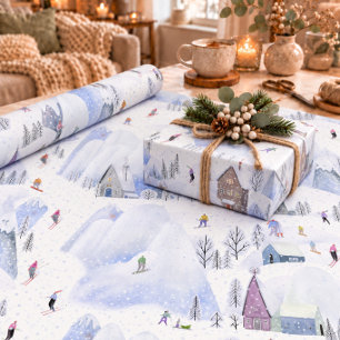 Nordisches Bergdorf Schnee Ski Geschenkpapier