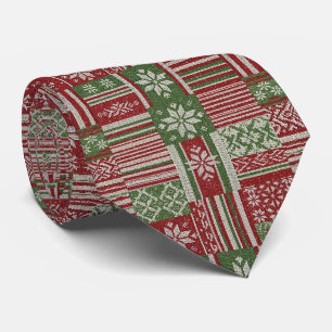 Nordisches Fair-Isle-Weihnachts-Rot-Grün-Strickmus Krawatte