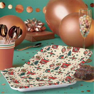 Nordisches Rot & Creme Weihnachten Pappteller