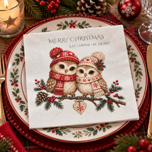 Nordisches Weihnachts-Eulen-Paar Feier Serviette