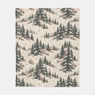 Nordisches Weihnachts-Schneewald-Rotes-Häuschen-Mu Fleecedecke