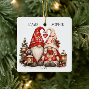 Nordisches Weihnachts-Tomte-Paar Skandinavischer W Keramikornament