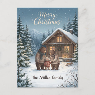 Nordisches Weihnachtsbär-Familien-Custom Feiertagspostkarte