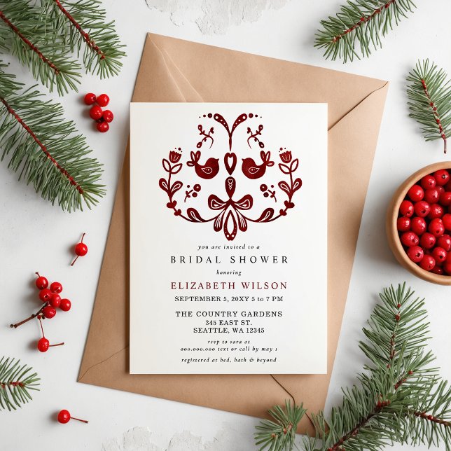 Nordisches Weihnachtsgebirge - Brautparty (Budget Scandinavian Nordic Birds Christmas Bridal Shower Invitation)