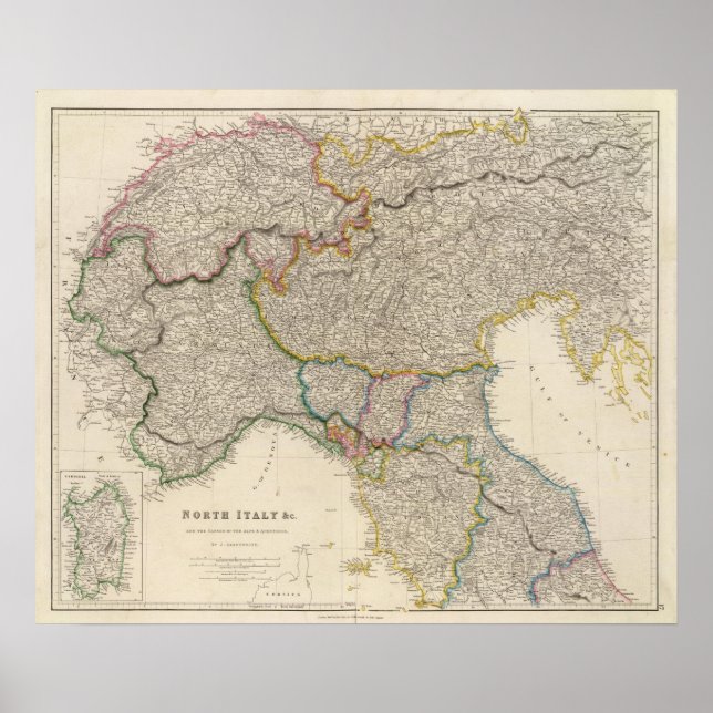 Norditalien mit Sardinien Poster (Vorne)