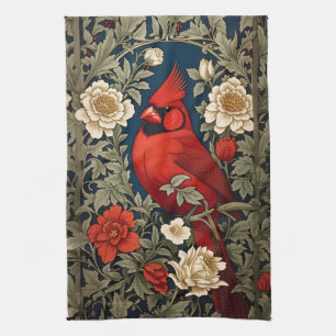 Nordkardinal Blumig William Morris Inspiriert Geschirrtuch