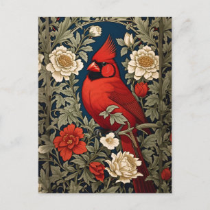 Nordkardinal Blumig William Morris Inspiriert Postkarte