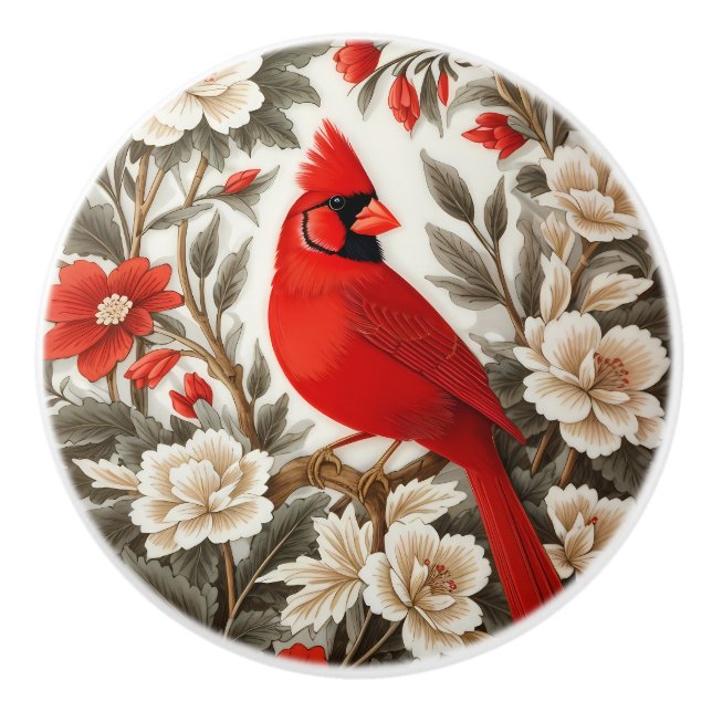 Nordkardinal-Vogel schöne Flora Keramikknauf (Vorderseite)